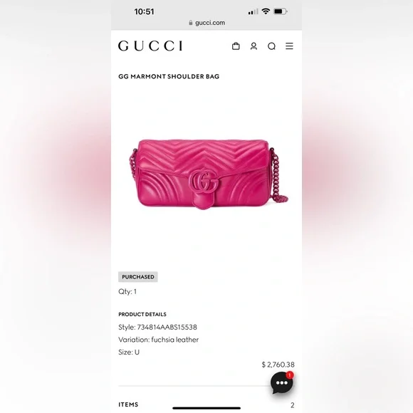 SOLD. Gucci GG Marmont Shoulder Bag! Beautiful Fuchsia color! - Picture 7 of 11